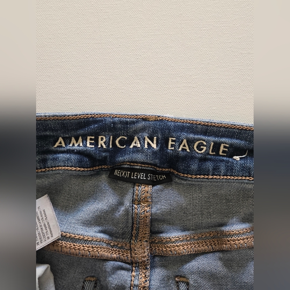 American Eagle Distressed Skinny Jeans Size 8 Button Fly Destroyed Denim - Picture 11 of 13